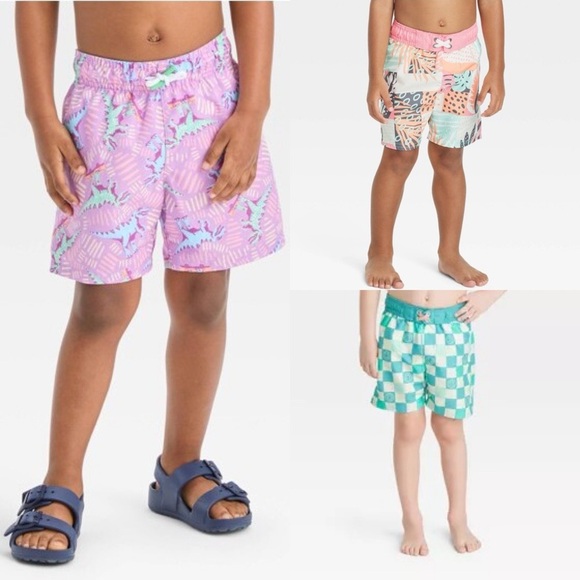 Cat & Jack Swim Shorts Trunks Lot Of 3 Size 4T Dinosaur Smiley Face Checker - Picture 1 of 16
